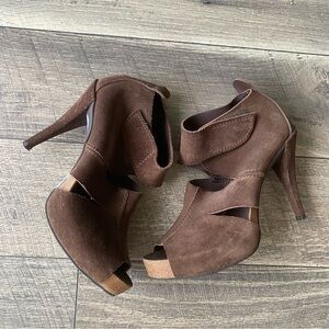 Pedro Garcia Brown Suede Leather High Heel Open Toe Booties Size 41.5